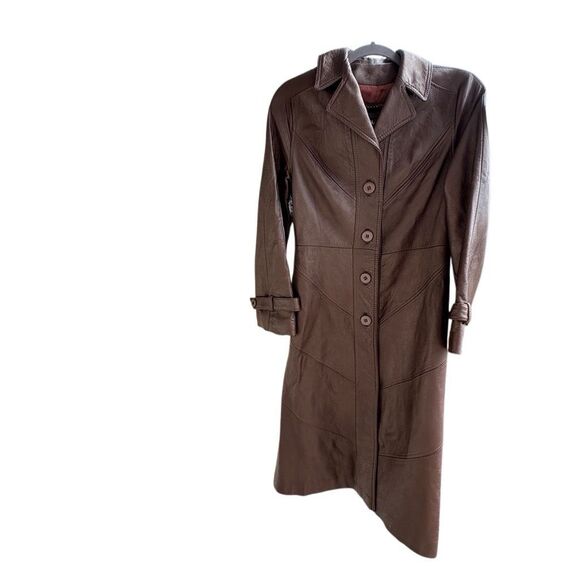 VINTAGE SKIN GEAR BROWN LEATHER TRENCH COAT – MADE IN MEXICO - Picture 1 of 10